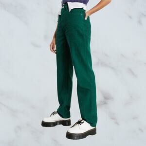 Pacsun Emerald Green Corduroy Dad Jeans Straight Leg Hi Waist  Button Fly sz 25